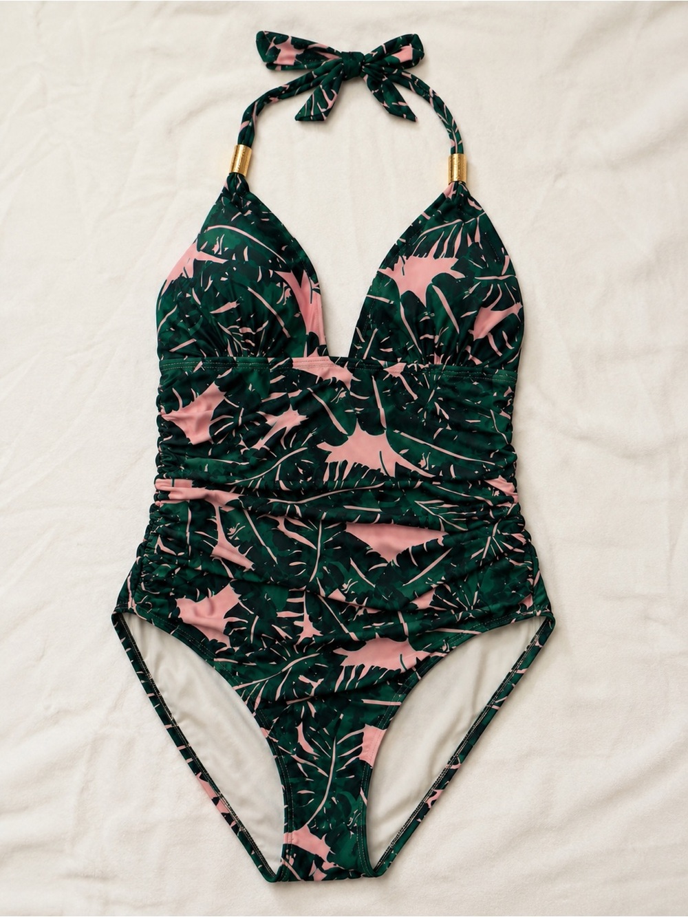 🌴 Tropical palm print one-piece swimsuit.